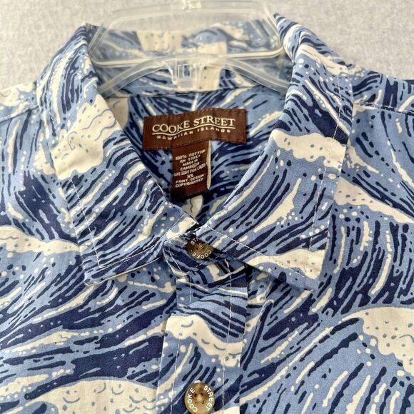 Cooke Street Hawaiian Shirt Mens XL Blue Wave Print Button Up Short Sleeve 2024 - Picture 5 of 16